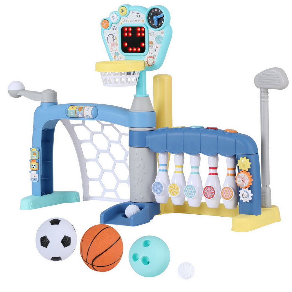 Keezi Kids Basketball Hoop Stand Bowling Baseball Golf Game Sports Toys Set Blue