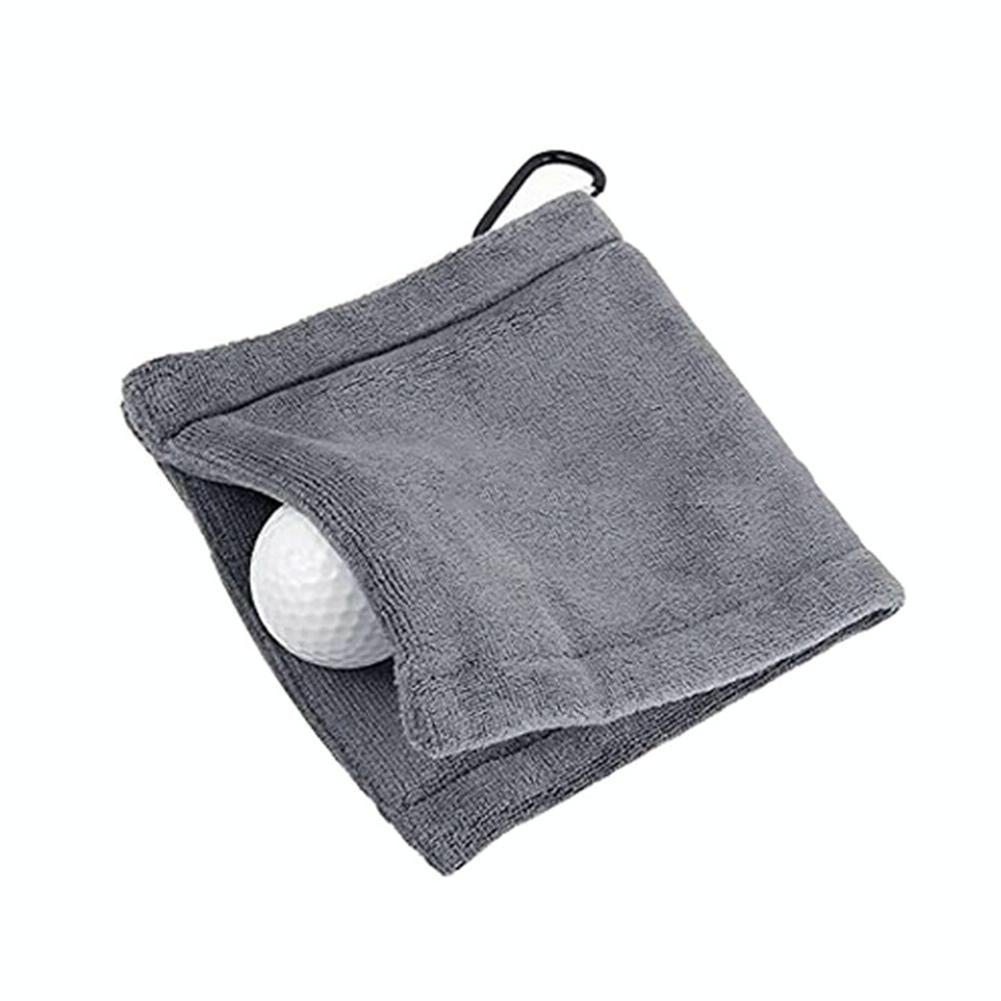 Grey Microfiber Golf Ball Cleaning Towel with Carabiner Hook