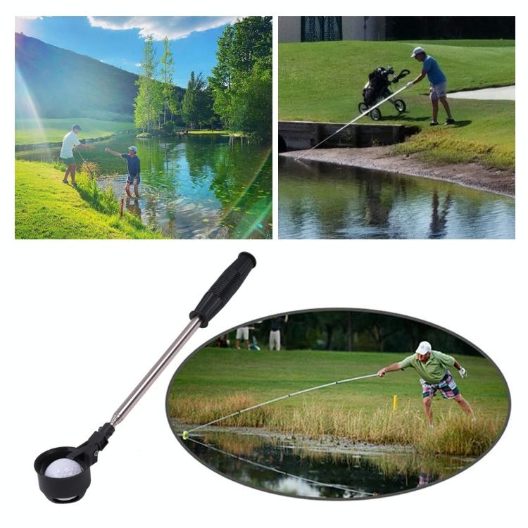 Foldable Golf Ball Picker with Stainless Steel Rod - 8 Sections - Black