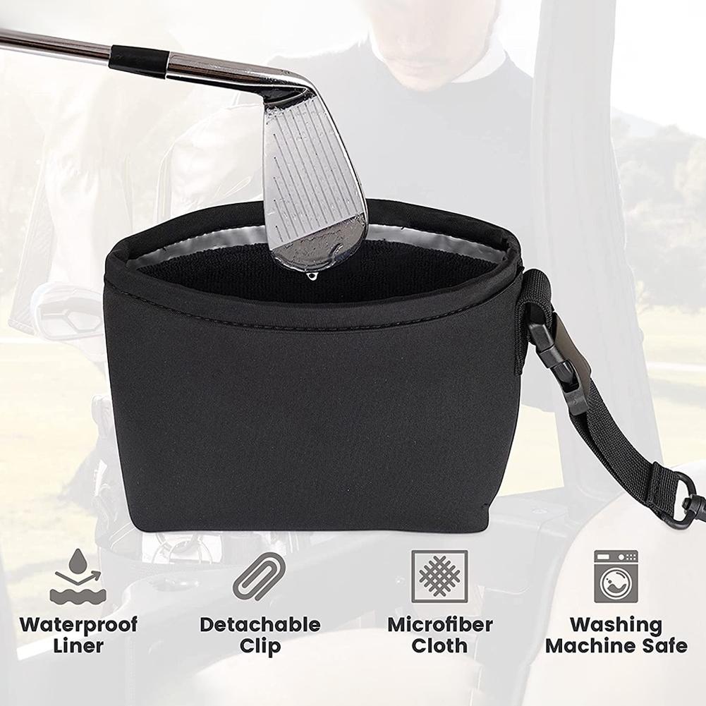 Black Portable Golf Ball Cleaning Bag - Waterproof & Removable