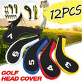 12Pcs Golf Head Cover Iron Putter Driver Headcover Protective Set Club Covers - Black