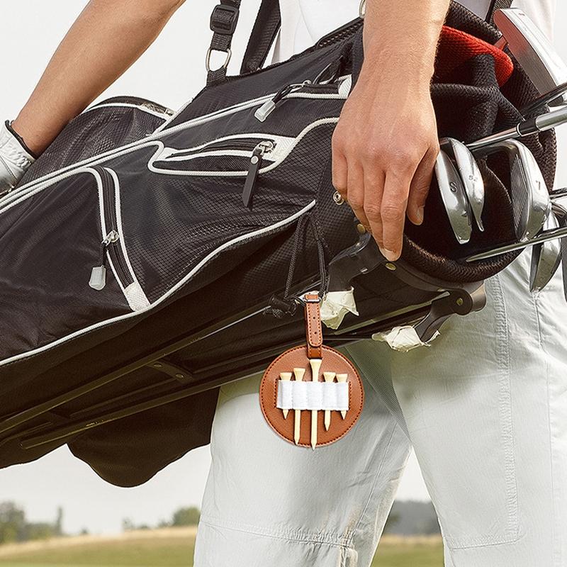 Double-sided Leather Golf Spike Insert Bag - Outdoor Waist Hanging Storage - Single-Sided Brown