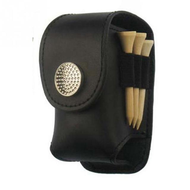 Leather Golf Ball Waist Pouch - Portable Tee Bag for Sports - Black