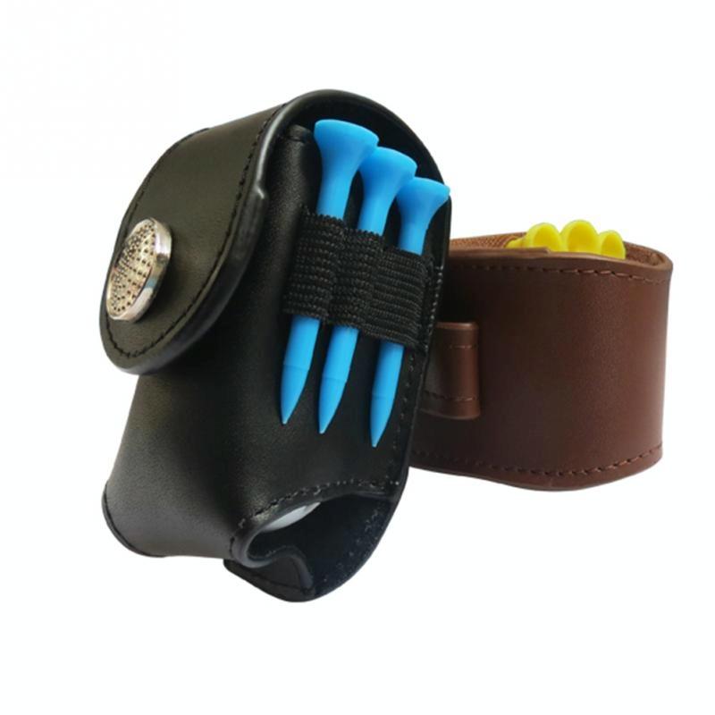 Leather Golf Ball Waist Pouch - Portable Tee Bag for Sports - Black