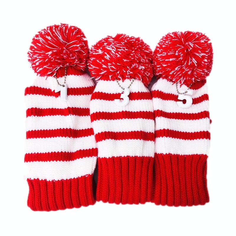 Set of 3 Knitted Golf Club Covers - Red