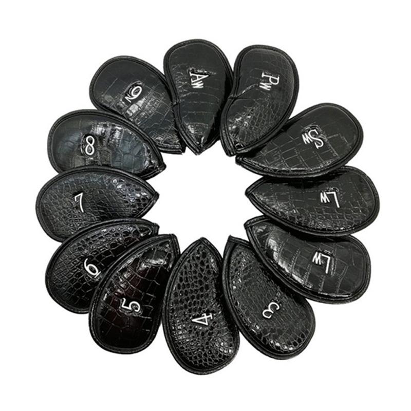 Versatile 12-piece Golf Club Cap Set in Black Pu Leather with Litchi Texture