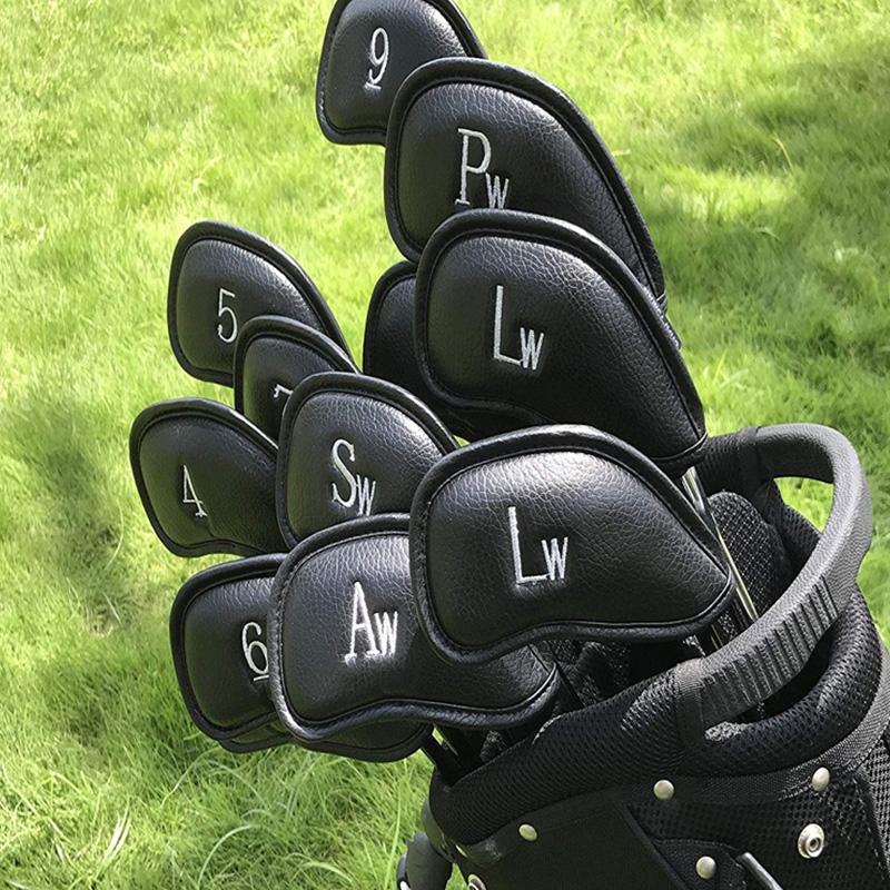Versatile 12-piece Golf Club Cap Set in Black Pu Leather with Litchi Texture