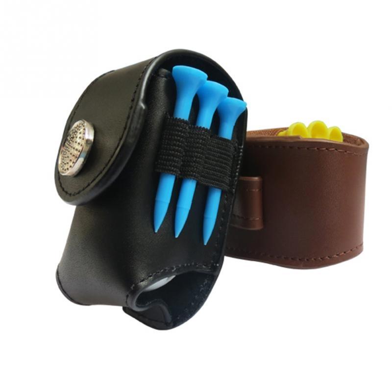 Leather Golf Ball Waist Pouch - Portable Tee Bag for Sports - Brown