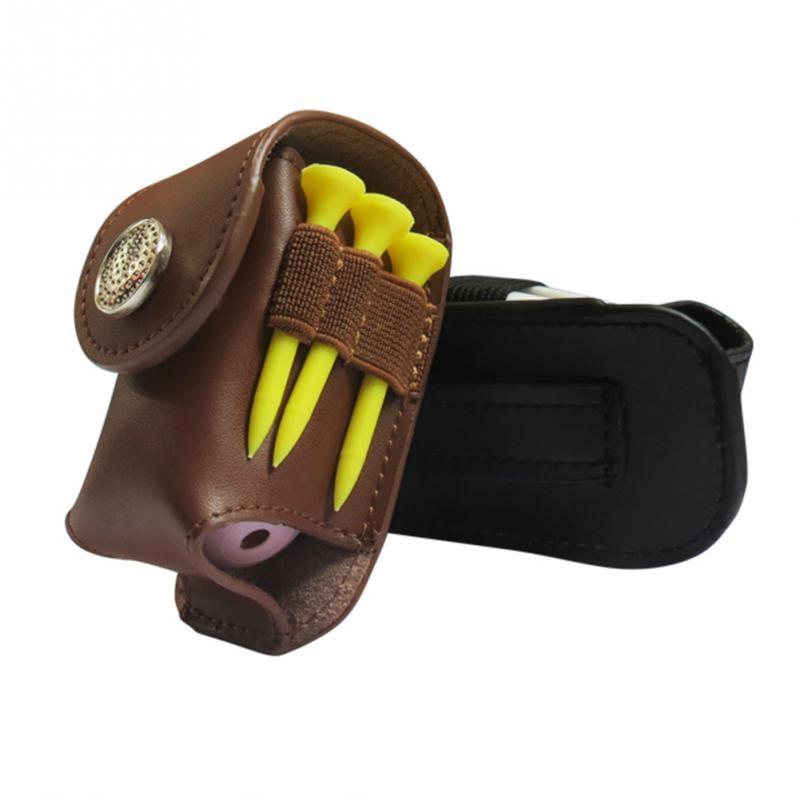 Leather Golf Ball Waist Pouch - Portable Tee Bag for Sports - Brown