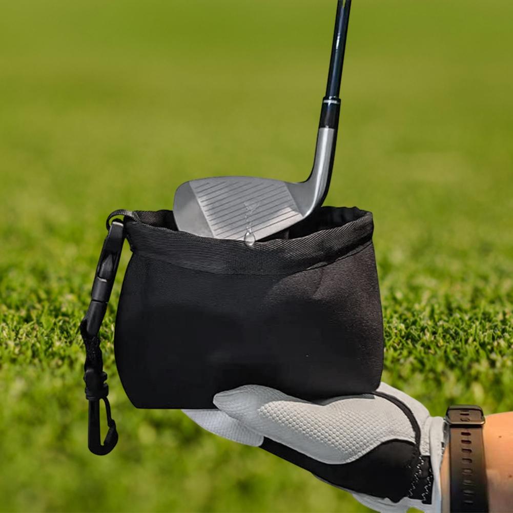 Black Portable Golf Ball Cleaning Bag - Waterproof & Removable