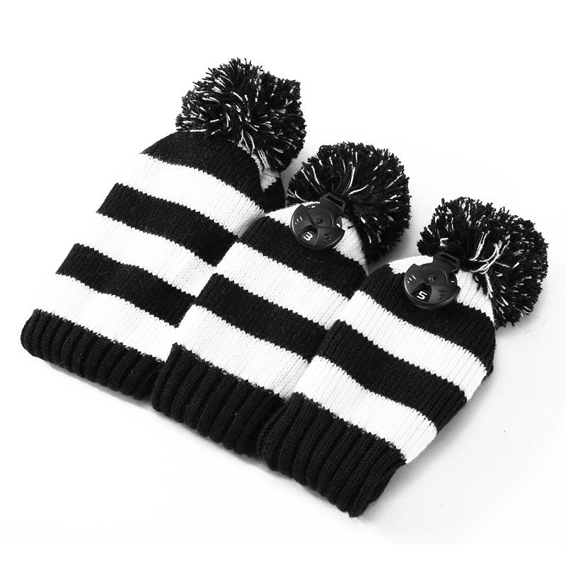 Set of 3 Knitted Golf Club Covers - Black