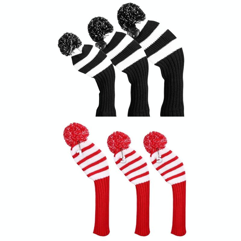 Set of 3 Knitted Golf Club Covers - Black