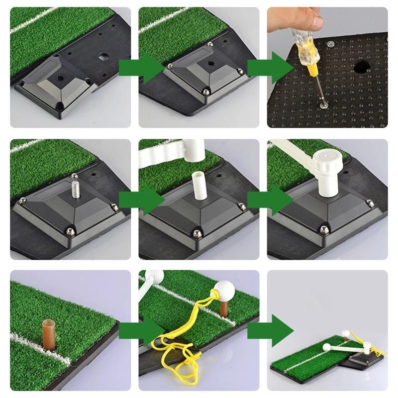 Portable Golf Putting Mat with Push Rod Trainer - 48x23cm - Black
