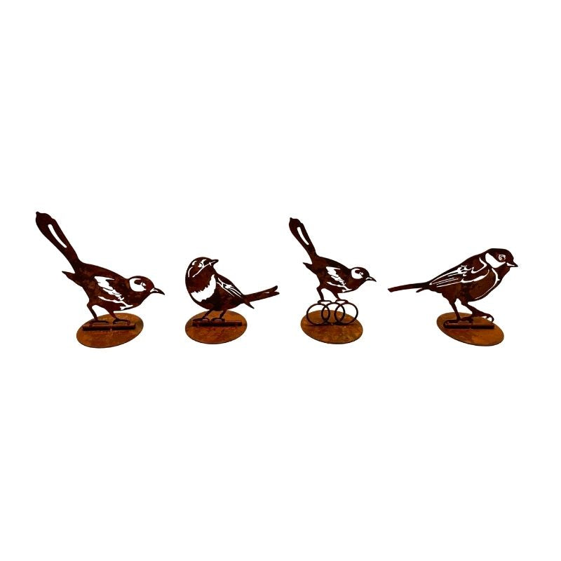 Set 4 Asst Rust Laser Cut Birds on Base 19cm