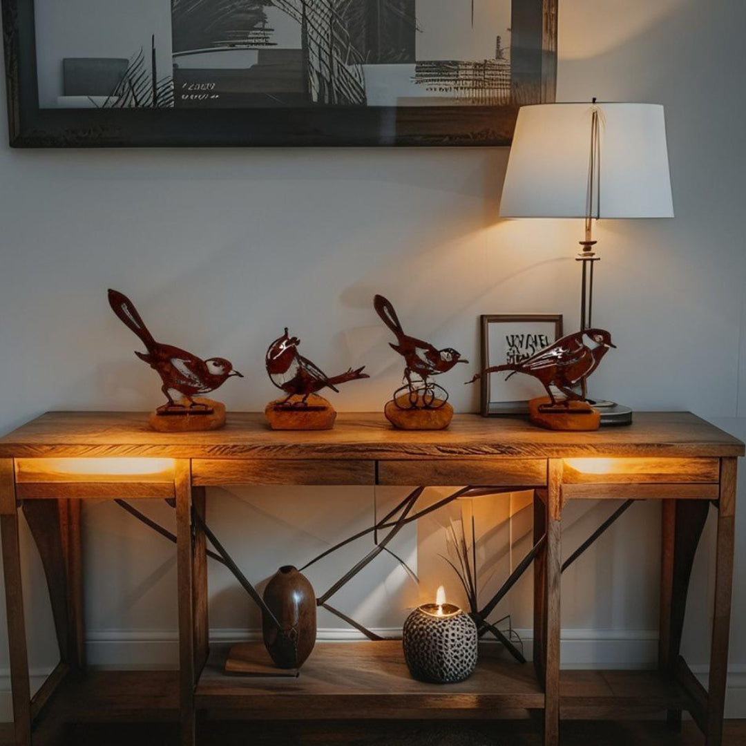 Set 4 Asst Rust Laser Cut Birds on Base 19cm