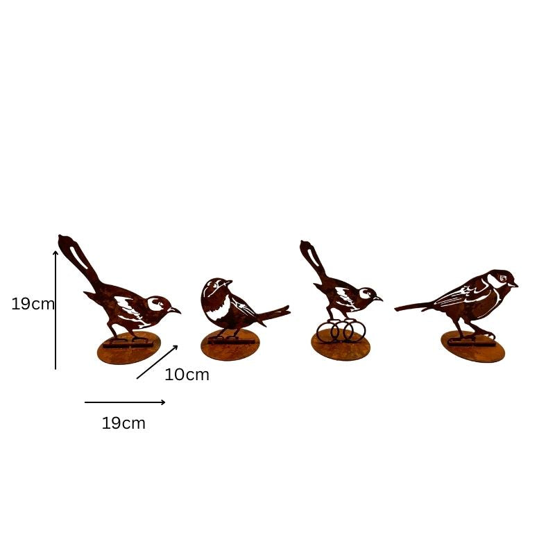 Set 4 Asst Rust Laser Cut Birds on Base 19cm