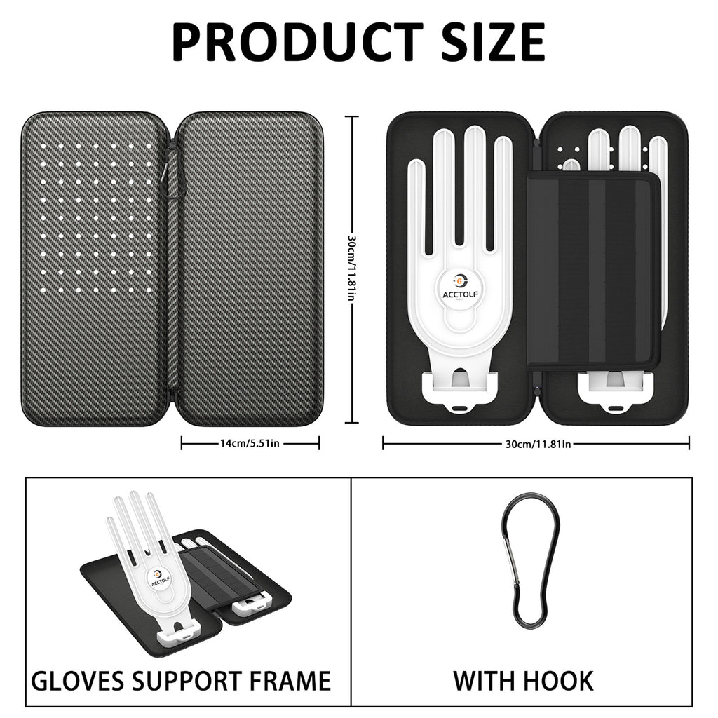 Premium Golf Glove Holder Case - Keeps Gloves Dry & Shaped, Carbon Fiber Look with Hook (Gloves Not Included)