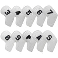 White Golf Iron Head Covers Set of 10 - Waterproof PU Leather Club Protectors with Embroidered Numbers (3-9, P, A, S)