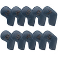 Dark Blue Golf Iron Head Covers Set of 10 - Waterproof PU Leather Club Protectors with Embroidered Numbers (3-9, P, A, S)