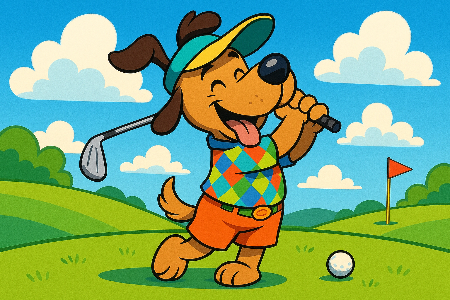 cartoon dog playing golf